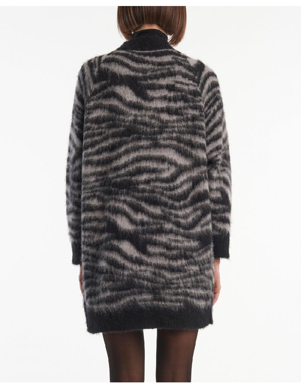 Angelo marani CARDIGAN GARZATO ZEBRA IN ALPACA+SPILLA Sottocosto