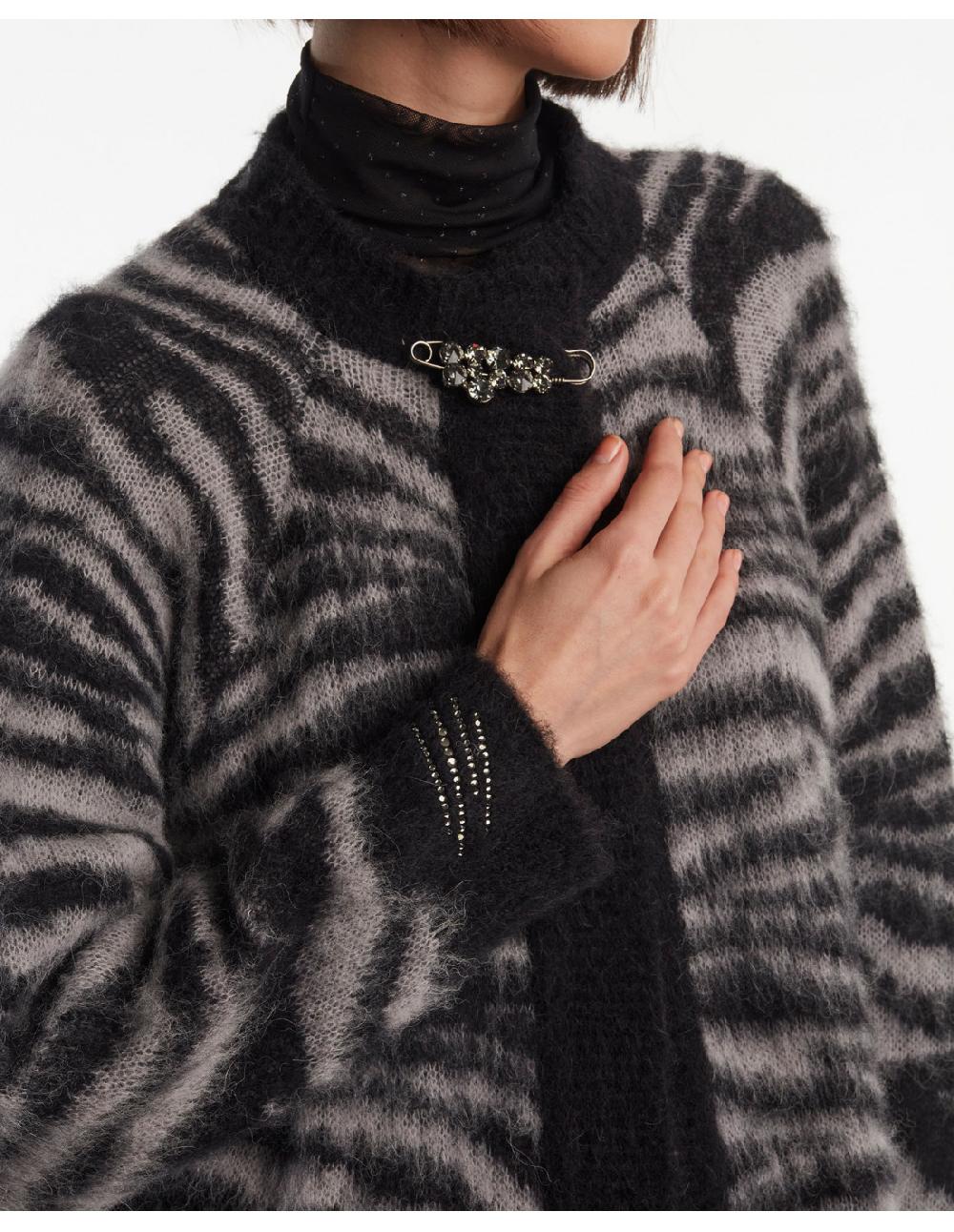 Angelo marani CARDIGAN GARZATO ZEBRA IN ALPACA+SPILLA Sottocosto